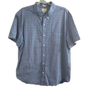 J.Crew Secret Wash Shirt XL Blue Print Organic Cotton Short Sleeve Button Up